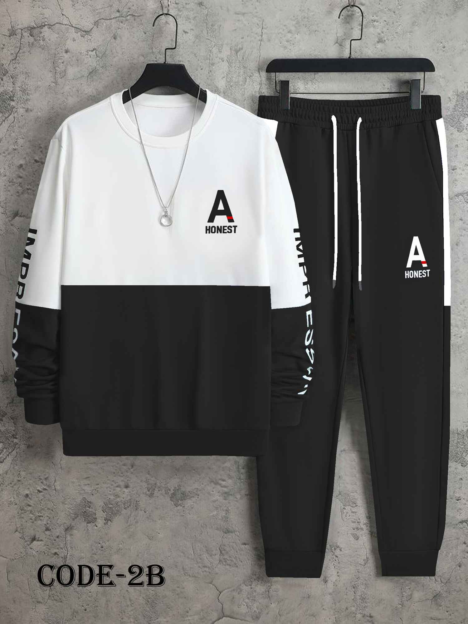 Men's Long Sleeve Sweatshirt And Sweatpants Joggers Set For Winter-2B