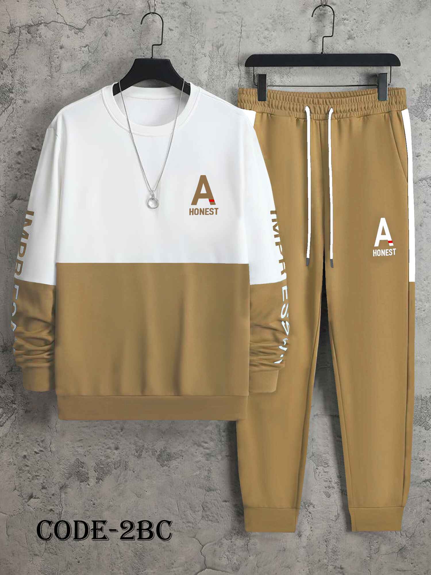 Men's Long Sleeve Sweatshirt And Sweatpants Joggers Set For Winter-2BC