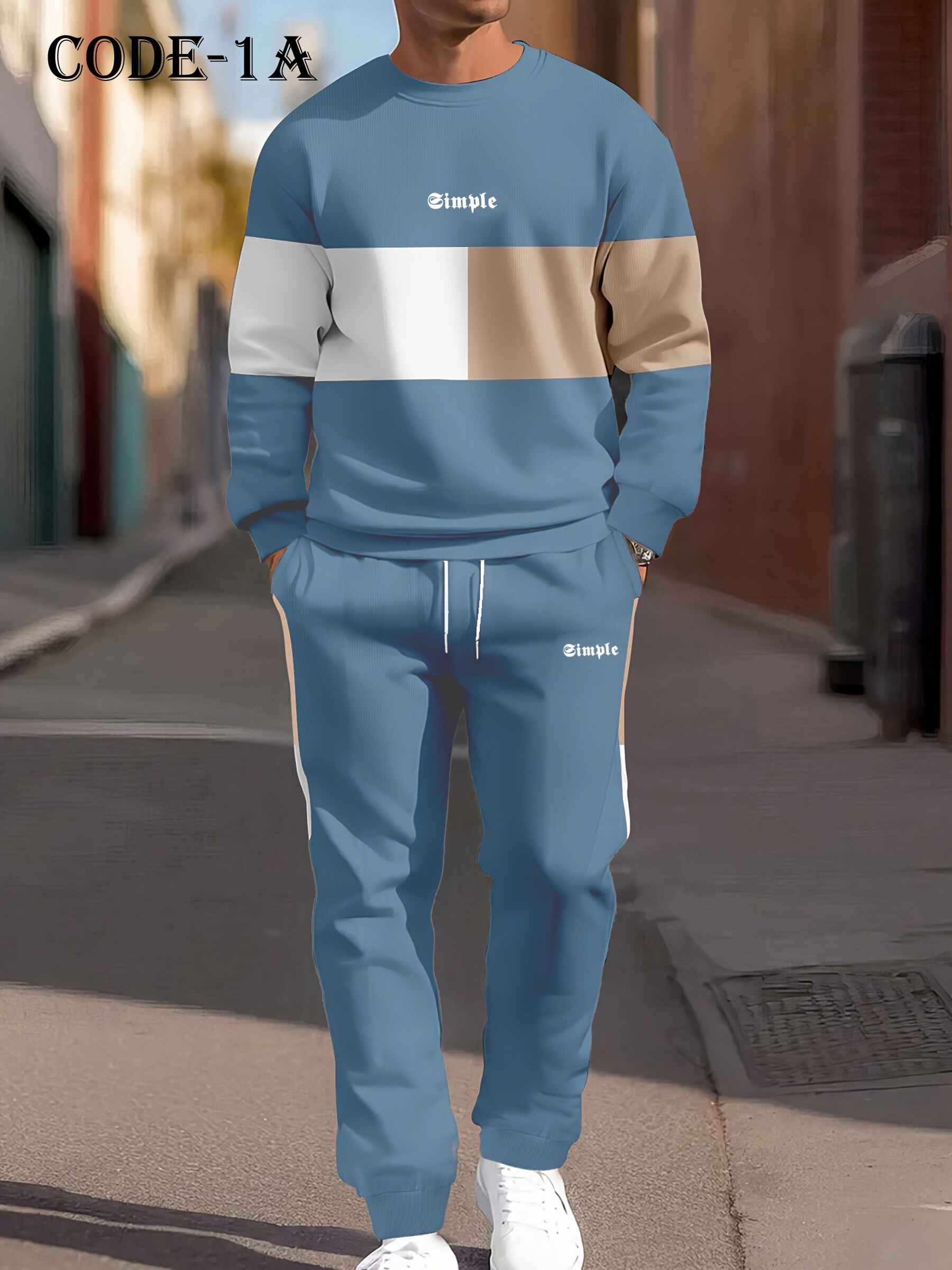 Men's Long Sleeve Sweatshirt And Sweatpants Joggers Set For Winter - 1A