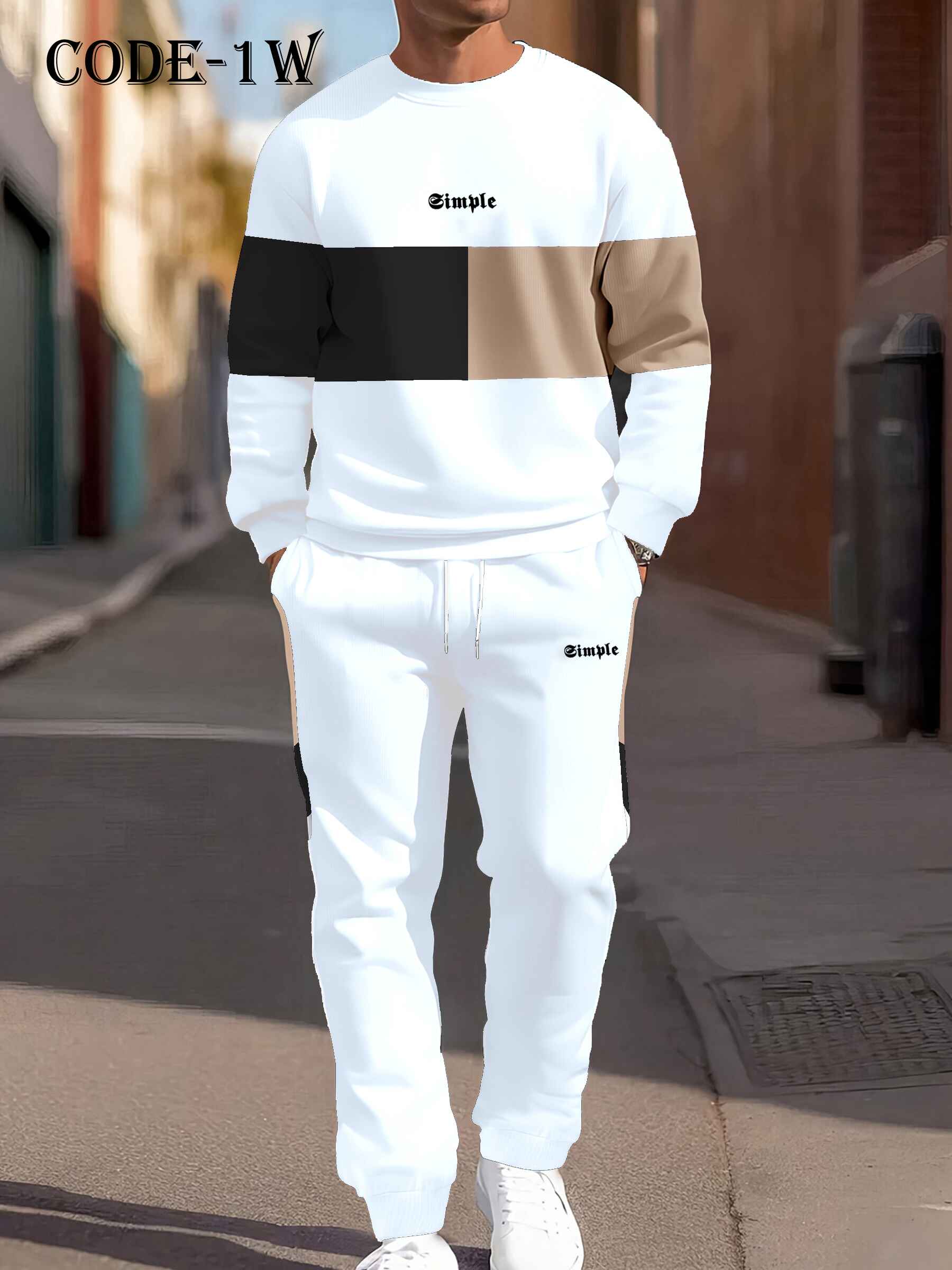 Men's Long Sleeve Sweatshirt And Sweatpants Joggers Set For Winter - 1W