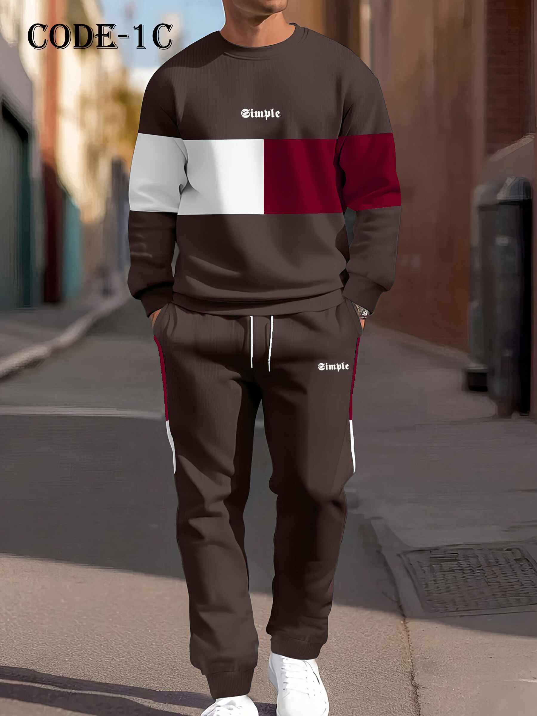 Men's Long Sleeve Sweatshirt And Sweatpants Joggers Set For Winter - 1C